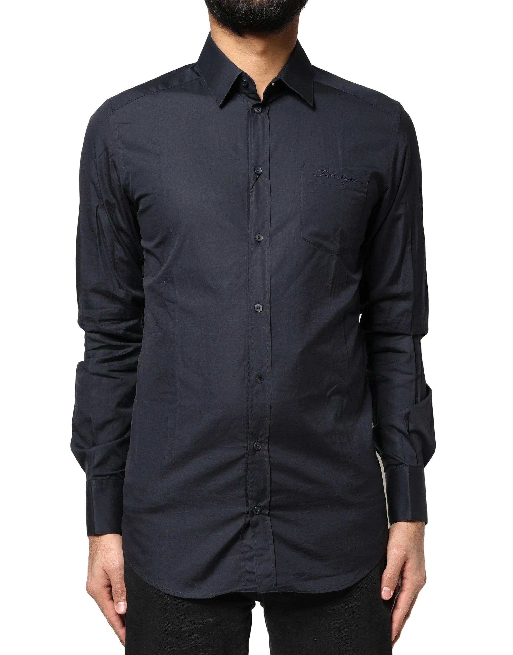 Dolce & Gabbana Dark Blue GOLD Cotton Long Sleeves Dress Shirt - IT38 | XS - Shirts