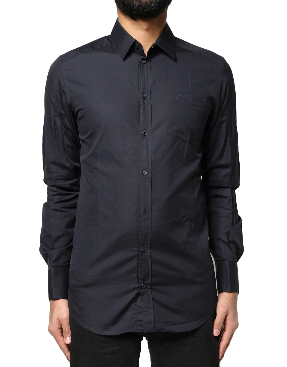 Dolce & Gabbana Dark Blue GOLD Cotton Long Sleeves Dress Shirt - IT38 | XS - Shirts