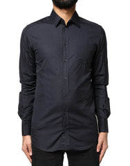 Dolce & Gabbana Dark Blue GOLD Cotton Long Sleeves Dress Shirt - IT38 | XS - Shirts