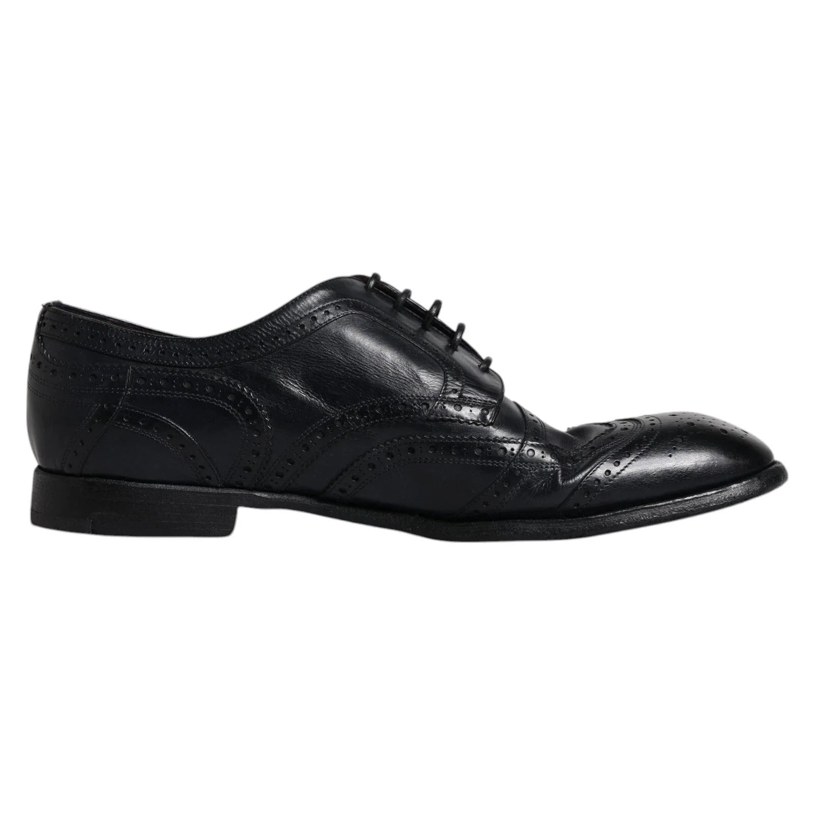 Dolce & Gabbana Dark Blue Leather Derby Wingtip Formal Shoes - EU44/US11