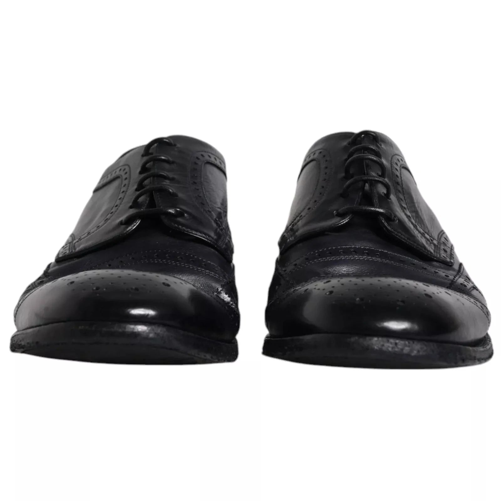 Dolce & Gabbana Dark Blue Leather Derby Wingtip Formal Shoes - EU44/US11