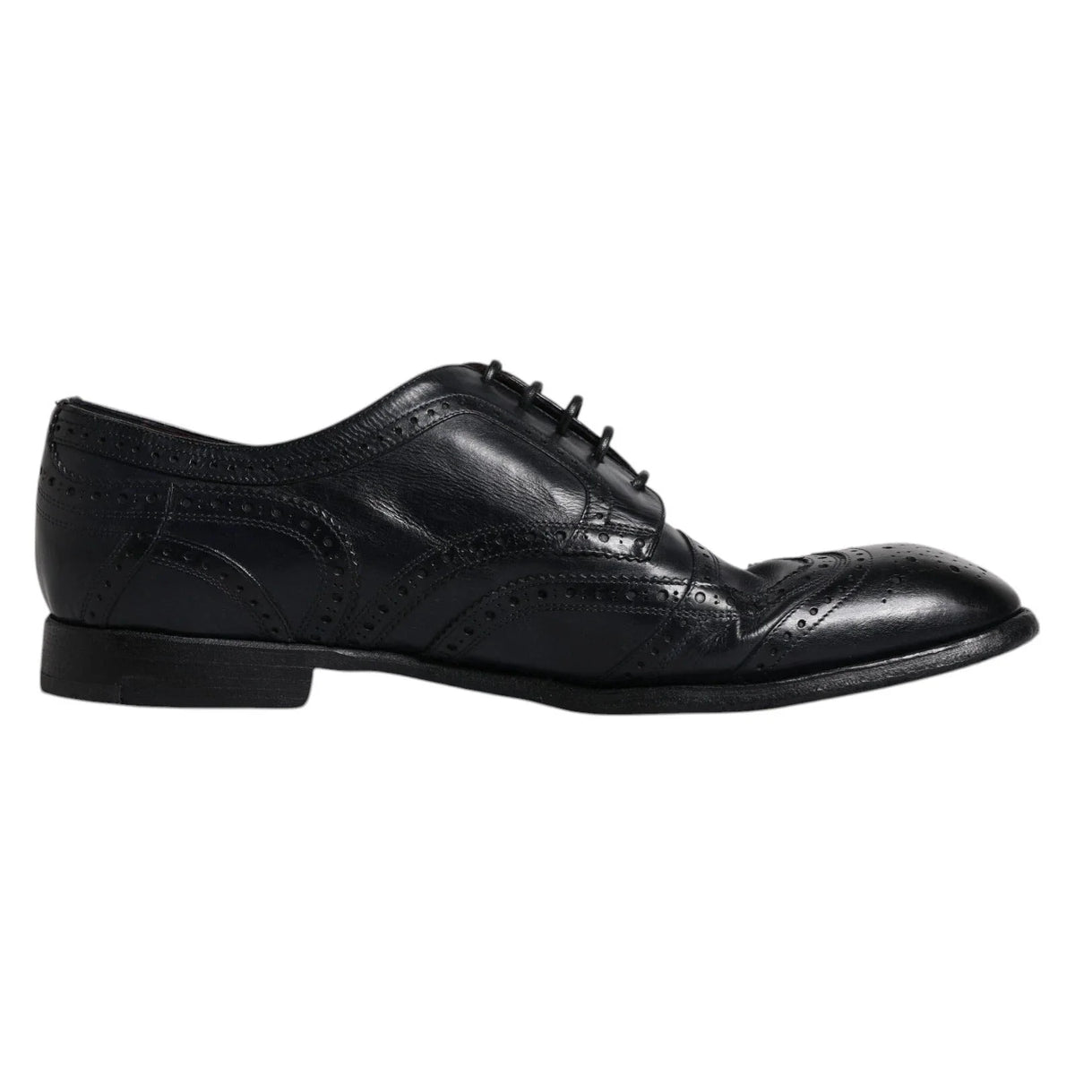 Dolce & Gabbana Dark Blue Leather Derby Wingtip Formal Shoes - EU44/US11 - Shoes
