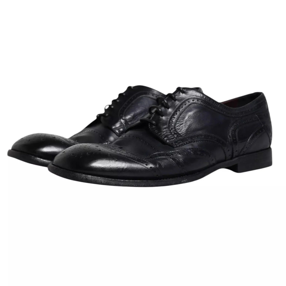 Dolce & Gabbana Dark Blue Leather Derby Wingtip Formal Shoes - EU44/US11