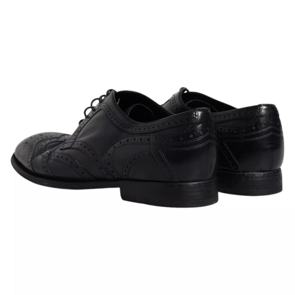 Dolce & Gabbana Dark Blue Leather Derby Wingtip Formal Shoes - EU44/US11