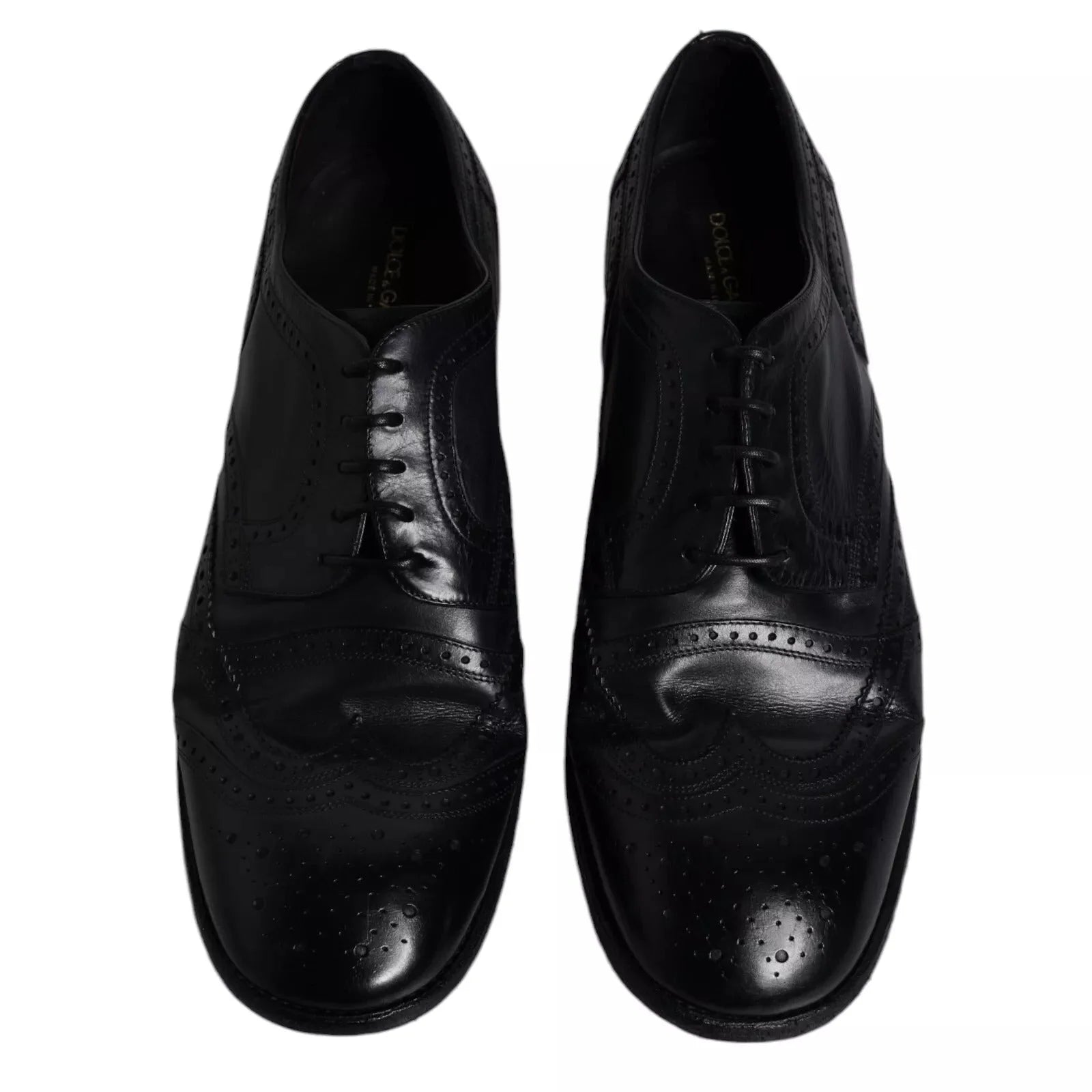 Dolce & Gabbana Dark Blue Leather Derby Wingtip Formal Shoes - EU44/US11