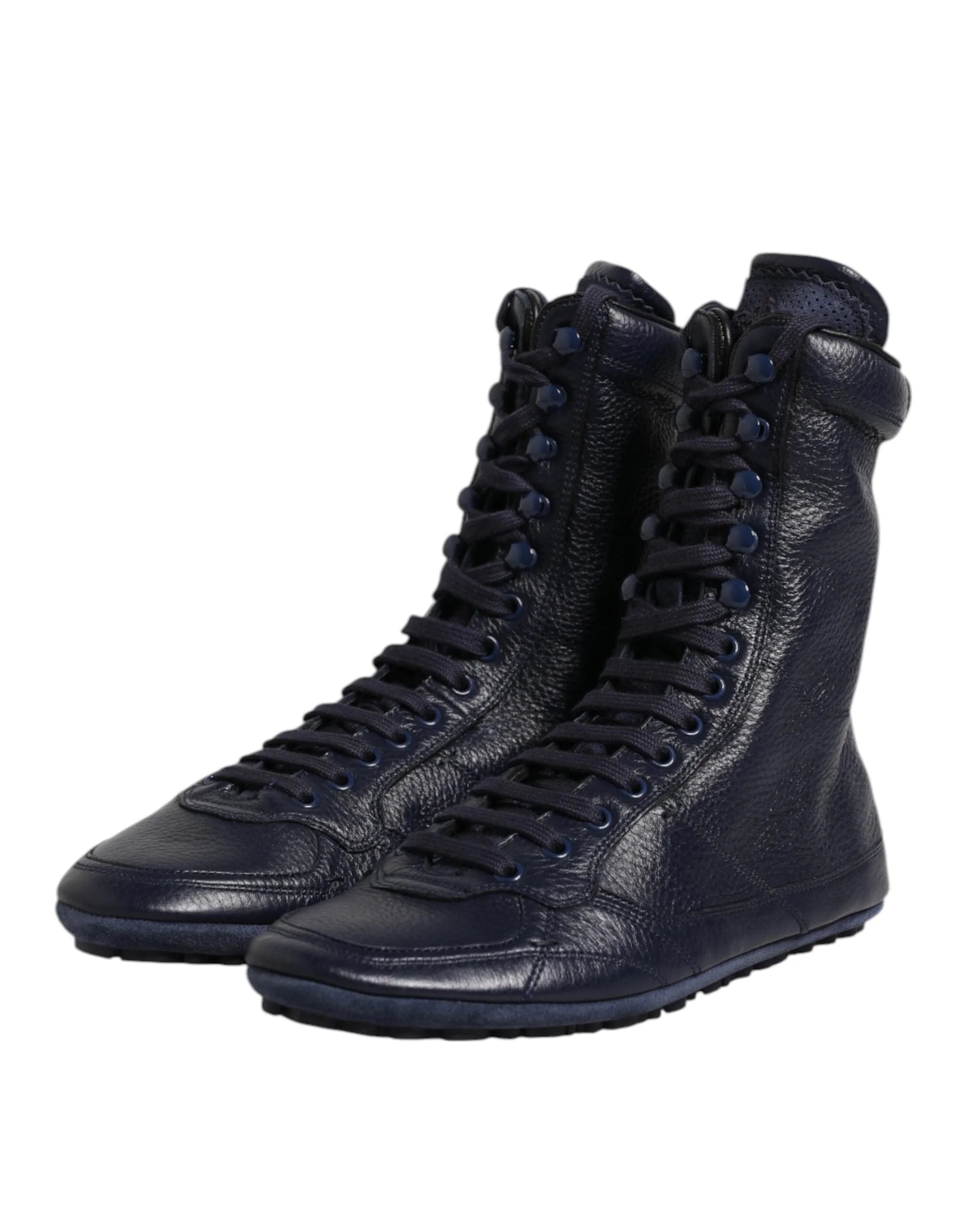 Dolce & Gabbana Dark Blue Leather KING High Top Sneakers Shoes - EU40/US7 - Sneakers