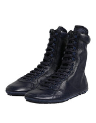 Dolce & Gabbana Dark Blue Leather KING High Top Sneakers Shoes - EU40/US7 - Sneakers