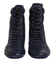Dolce & Gabbana Dark Blue Leather KING High Top Sneakers Shoes - EU40/US7 - Sneakers