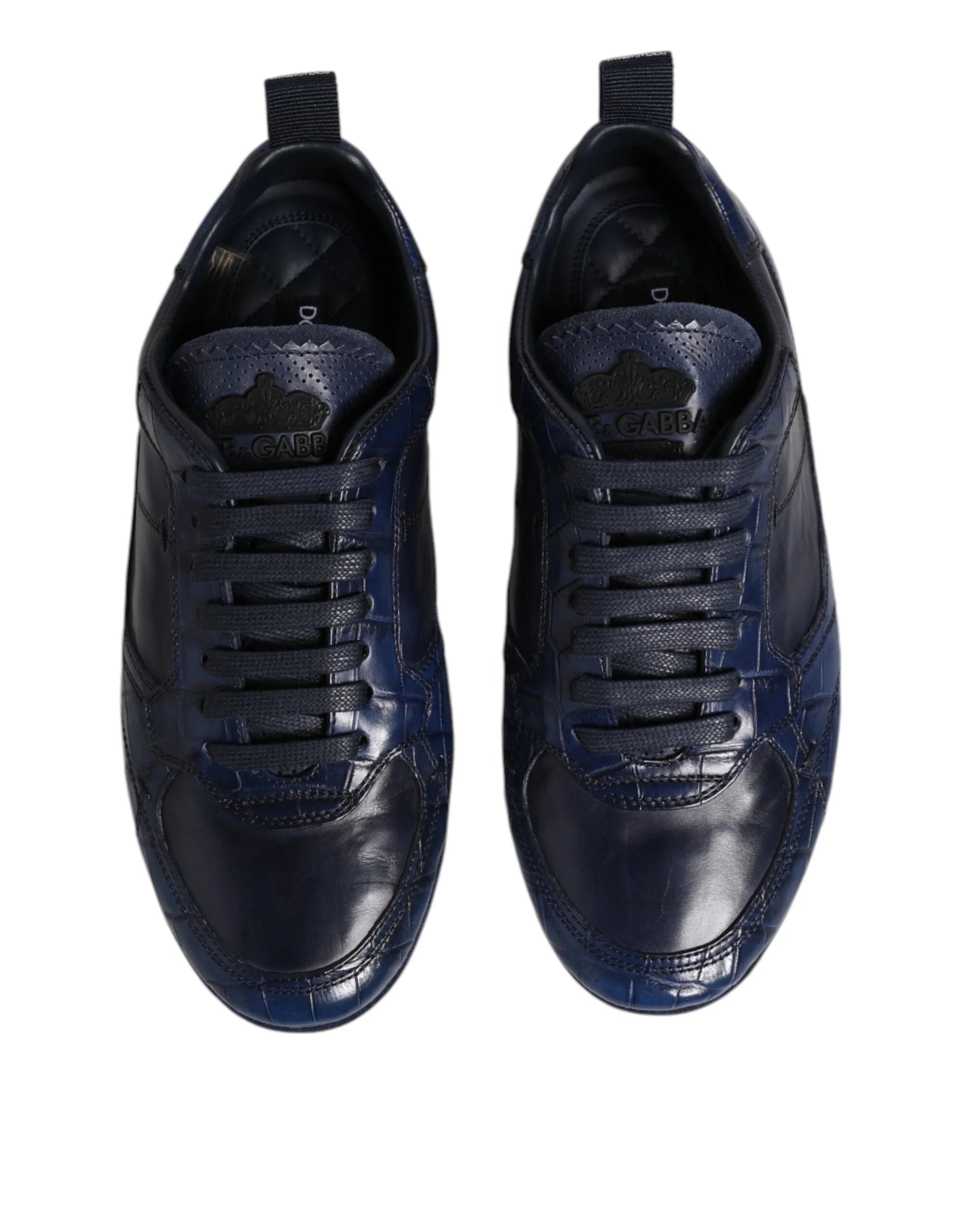 Dolce & Gabbana Dark Blue Leather Low Top Men Sneakers Shoes - Sneakers