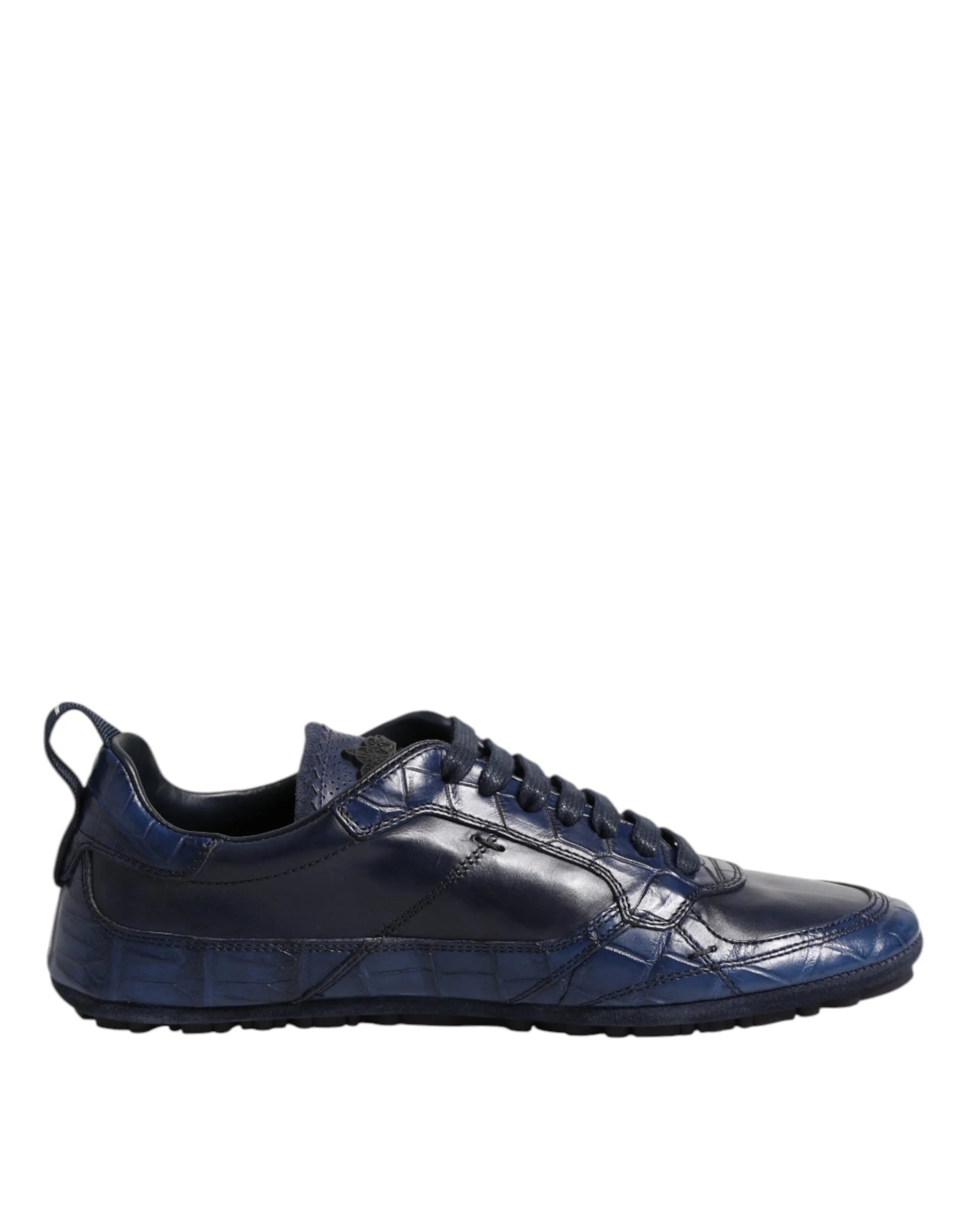 Dolce & Gabbana Dark Blue Leather Low Top Men Sneakers Shoes - Sneakers