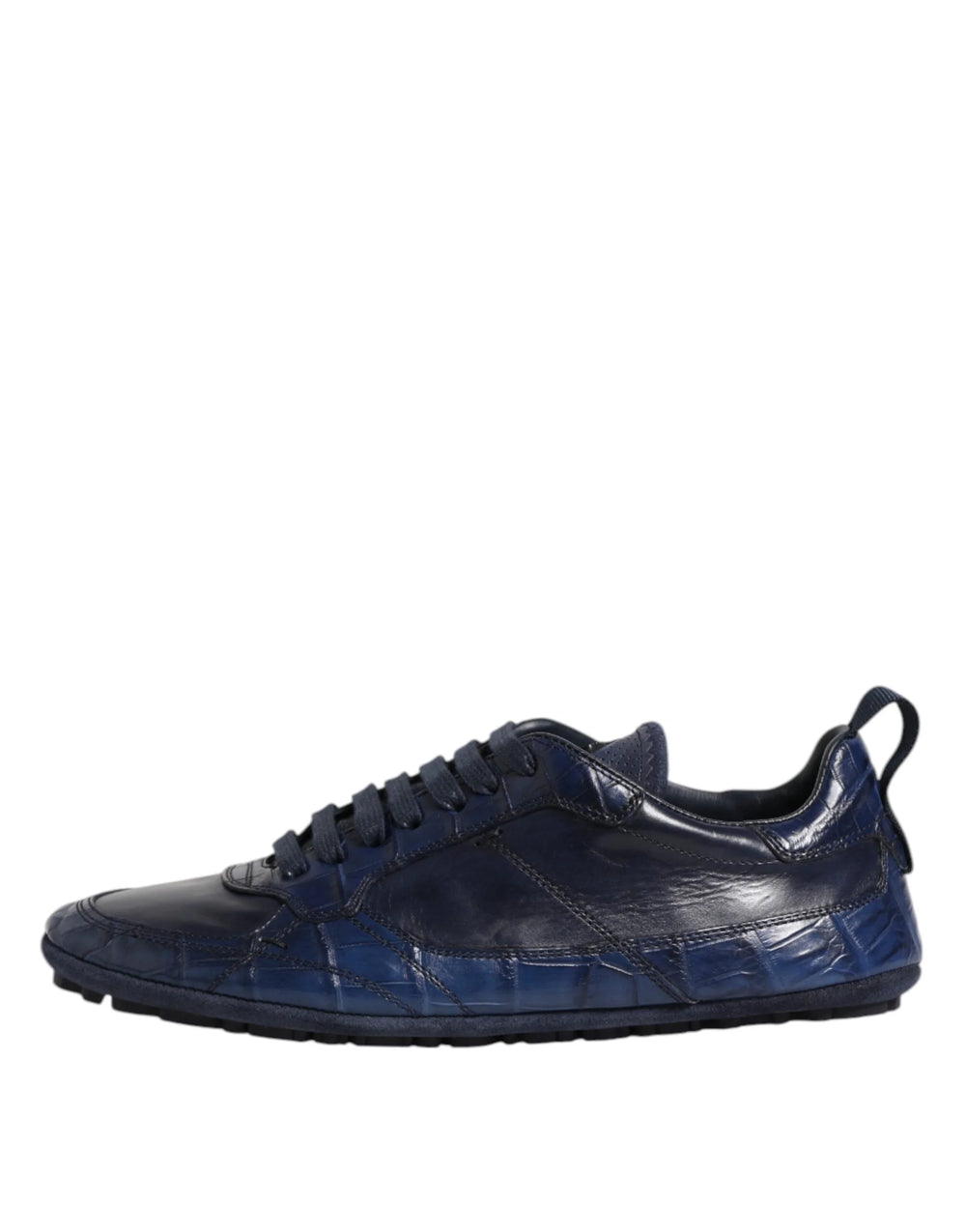 Dolce & Gabbana Dark Blue Leather Low Top Men Sneakers Shoes - Sneakers