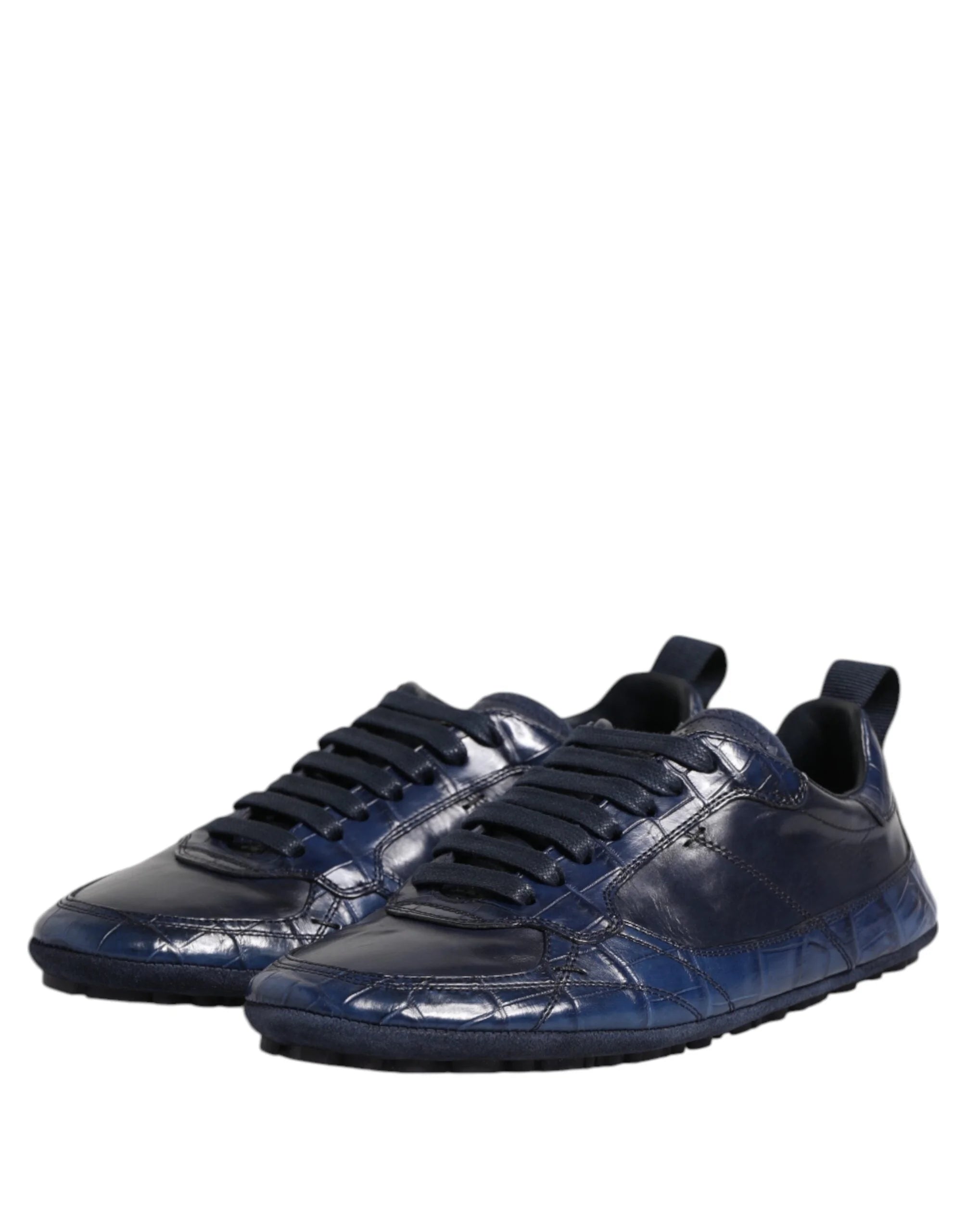 Dolce & Gabbana Dark Blue Leather Low Top Men Sneakers Shoes - Sneakers