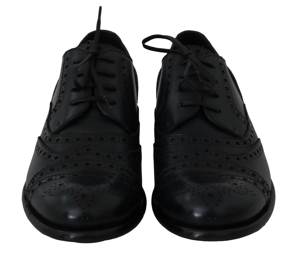 Dolce & Gabbana Dark Blue Leather Wingtip Oxford Dress Shoes - Shoes