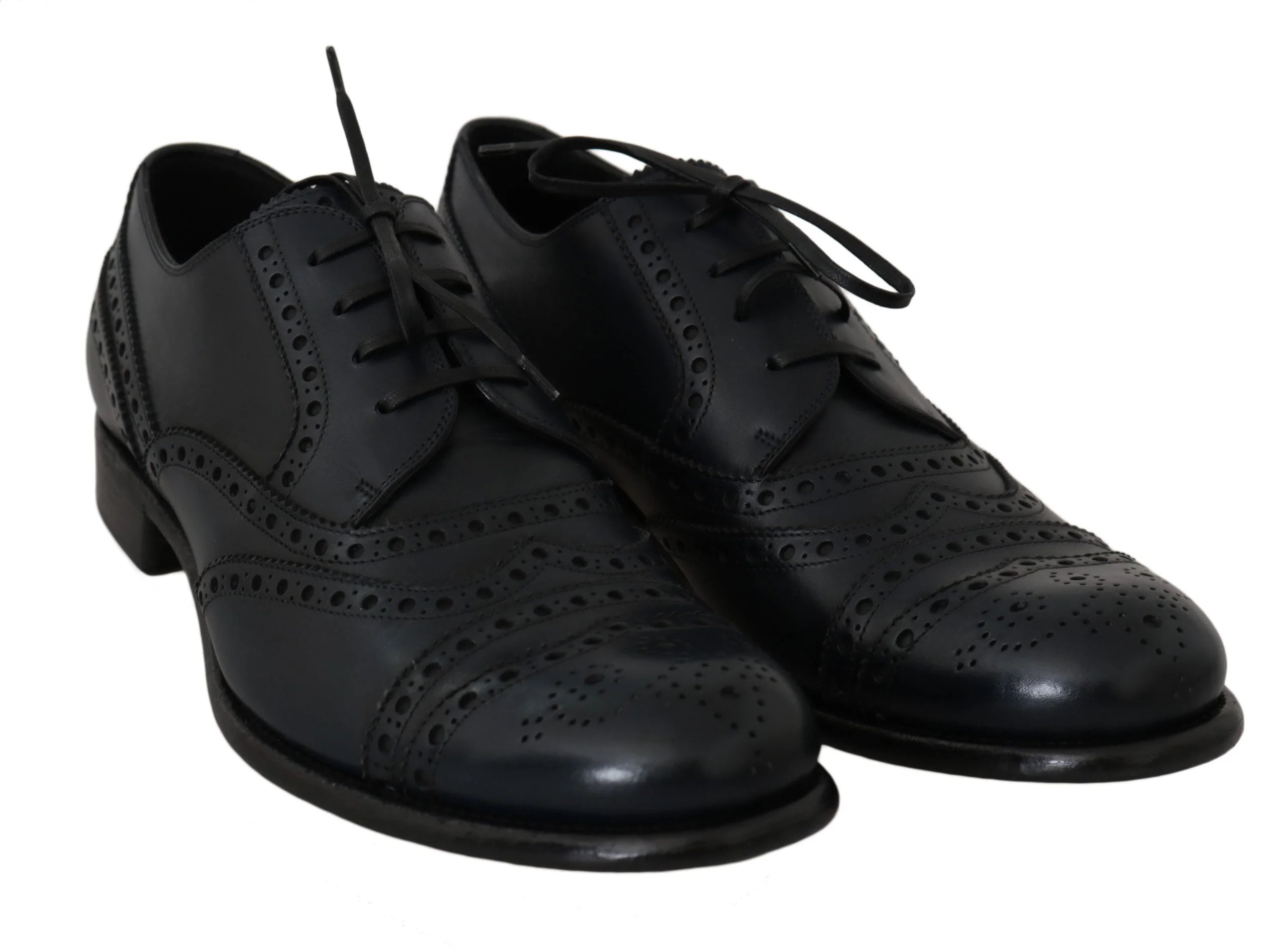 Dolce & Gabbana Dark Blue Leather Wingtip Oxford Dress Shoes - Shoes