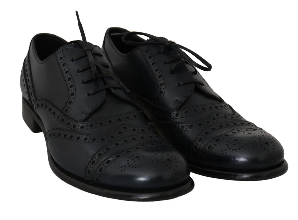 Dolce & Gabbana Dark Blue Leather Wingtip Oxford Dress Shoes - Shoes