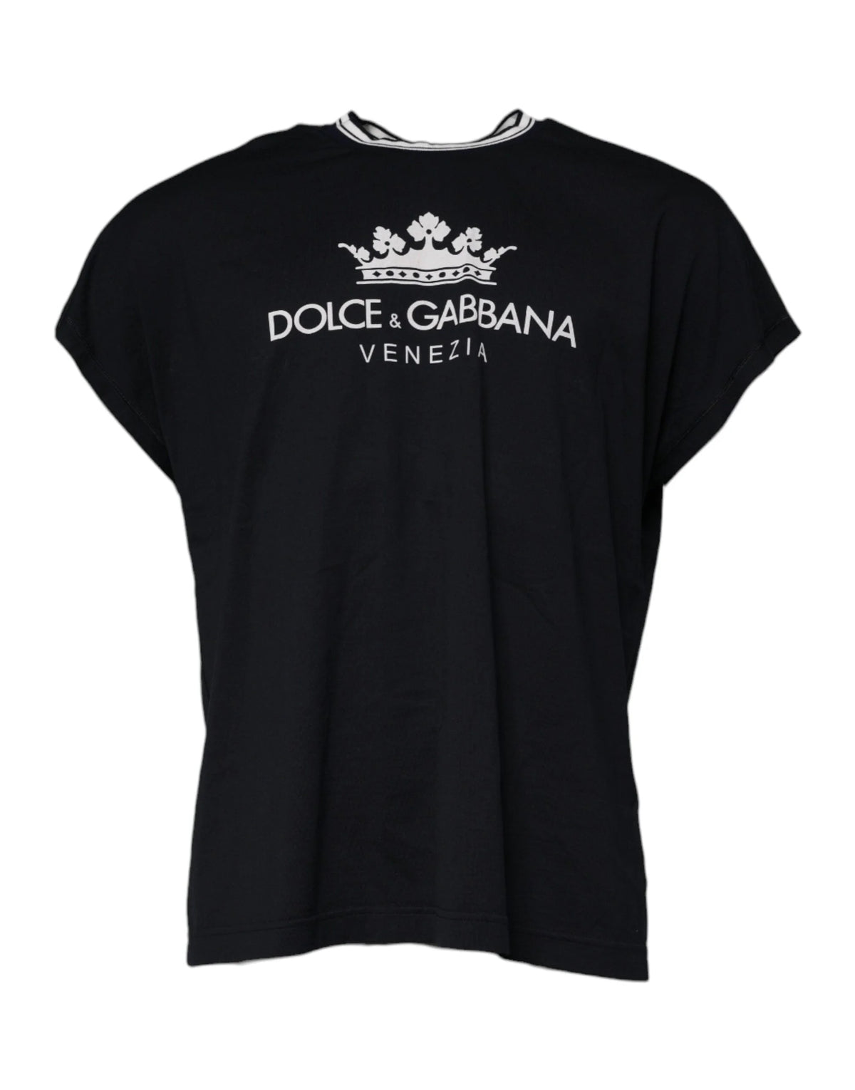 Dolce & Gabbana Dark Blue Logo Crown Cotton Crew Neck T-shirt - T-Shirts
