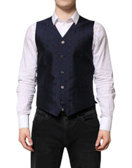 Dolce & Gabbana Dark Blue Logo Wool Formal Men Waistcoat Vest - IT48 | M - Vests