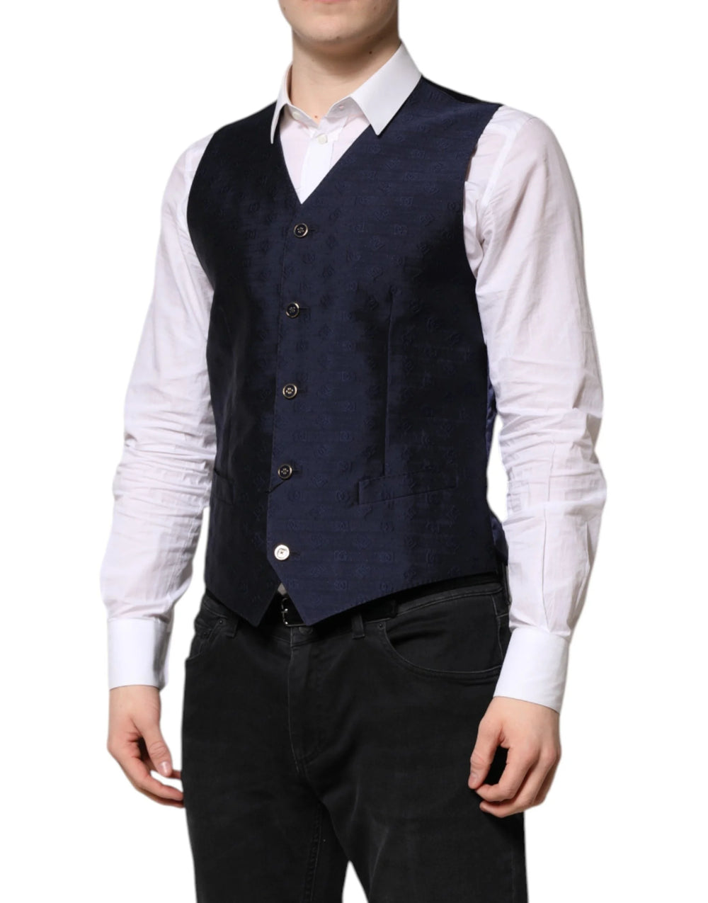Dolce & Gabbana Dark Blue Logo Wool Formal Men Waistcoat Vest - IT48 | M - Vests