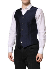 Dolce & Gabbana Dark Blue Logo Wool Formal Men Waistcoat Vest - IT48 | M - Vests