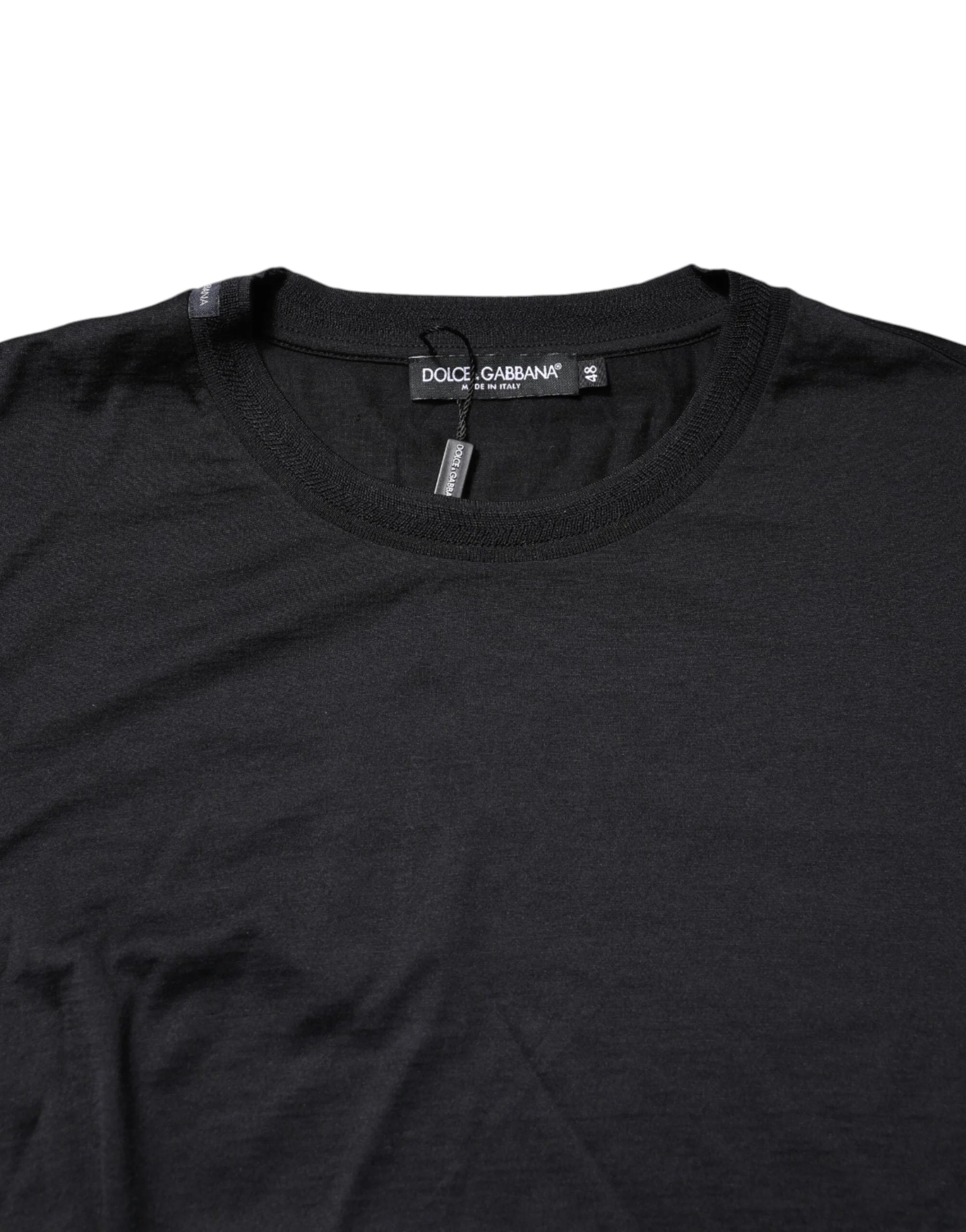 Dolce & Gabbana Dark Blue Silk Crew Neck Men Pullover Sweater - Sweaters