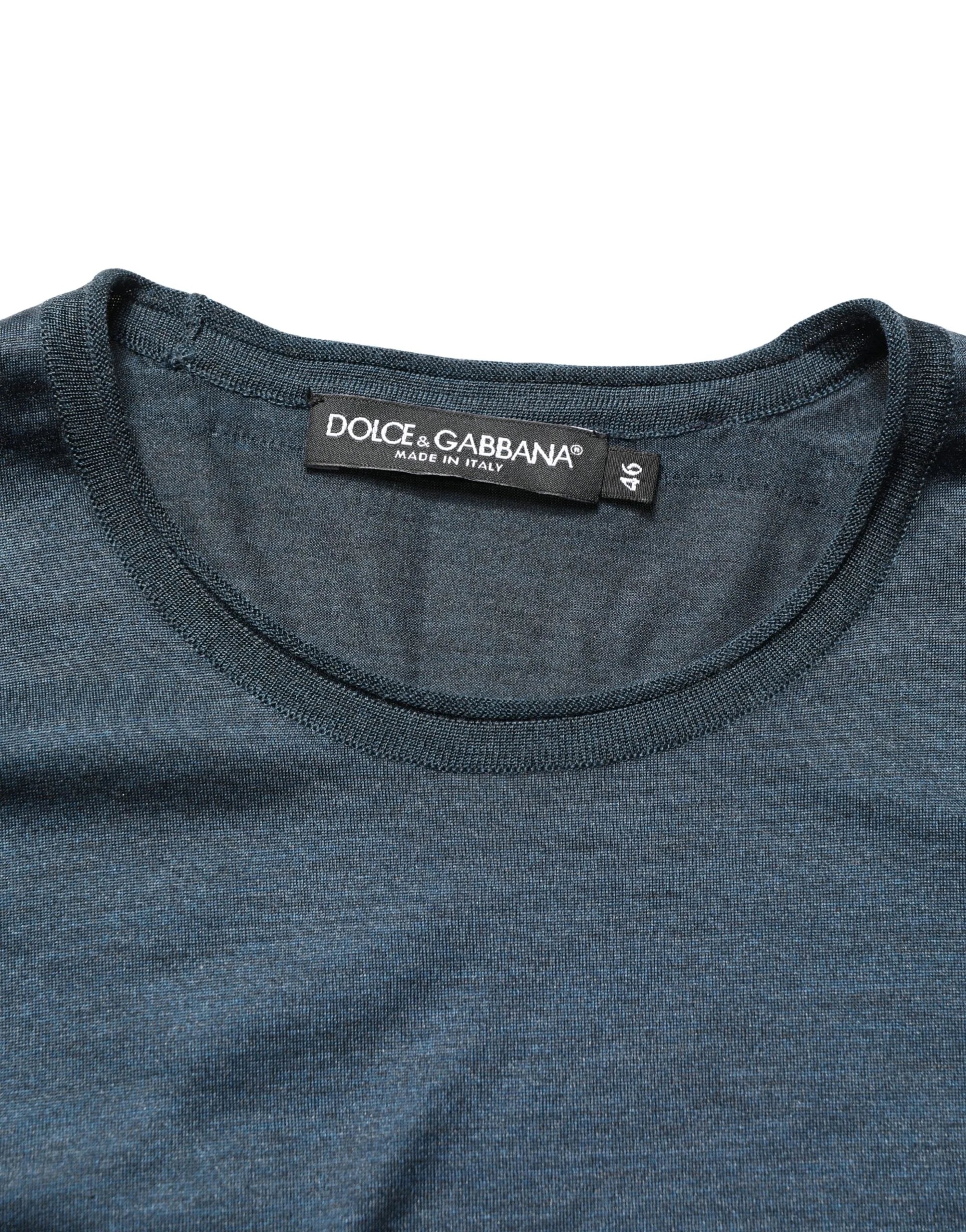 Dolce & Gabbana Dark Blue Silk Crew Neck Short Sleeve T-shirt - IT46 | S