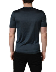 Dolce & Gabbana Dark Blue Silk Crew Neck Short Sleeve T-shirt - IT46 | S
