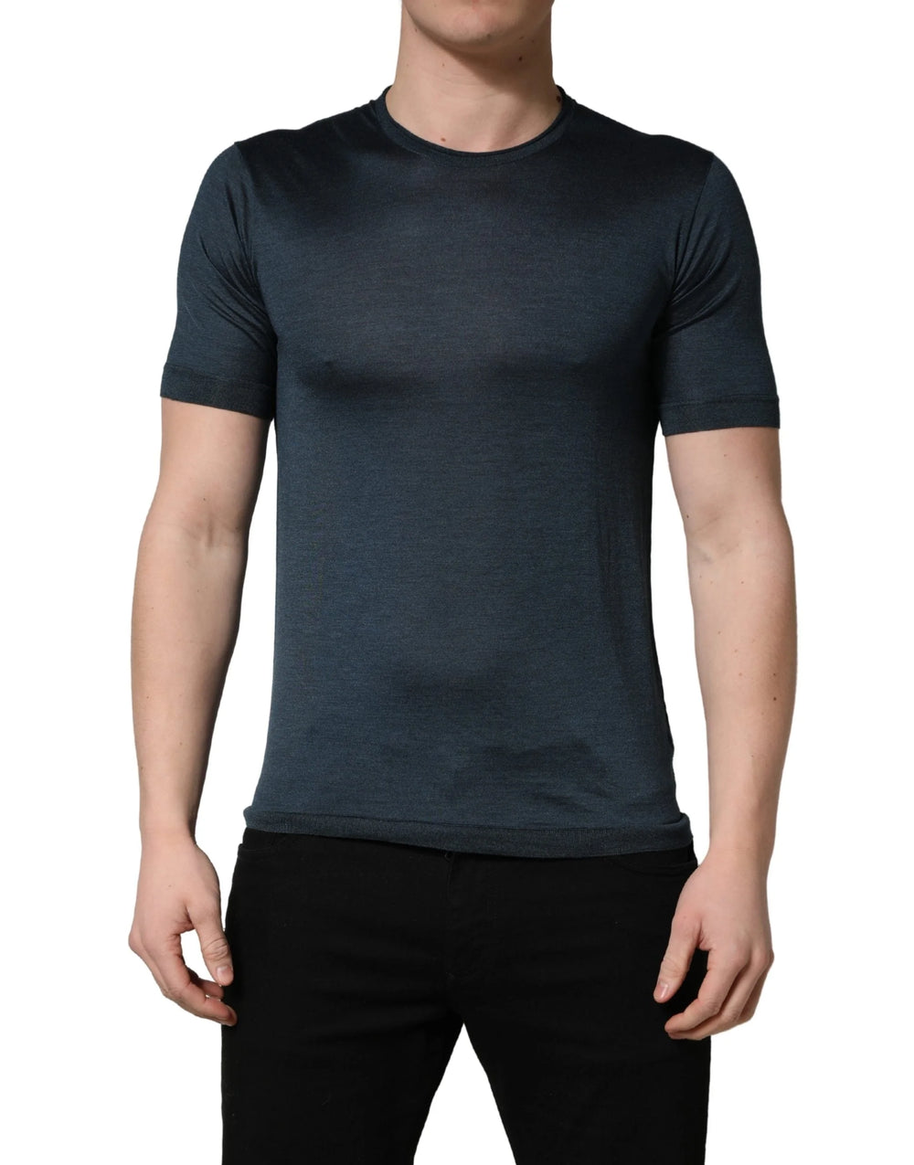 Dolce & Gabbana Dark Blue Silk Crew Neck Short Sleeve T-shirt - IT46 | S