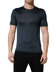 Dolce & Gabbana Dark Blue Silk Crew Neck Short Sleeve T-shirt - IT46 | S