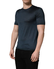 Dolce & Gabbana Dark Blue Silk Crew Neck Short Sleeve T-shirt - IT46 | S