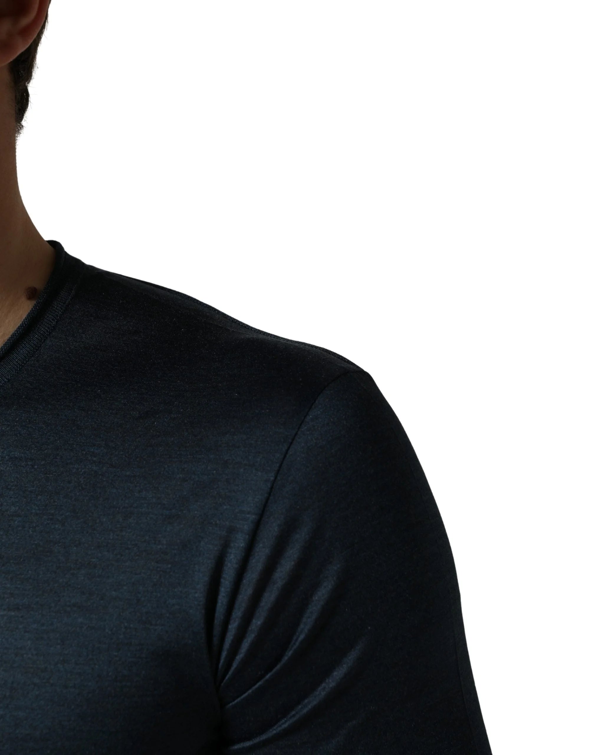 Dolce & Gabbana Dark Blue Silk Crew Neck Short Sleeve T-shirt - IT46 | S