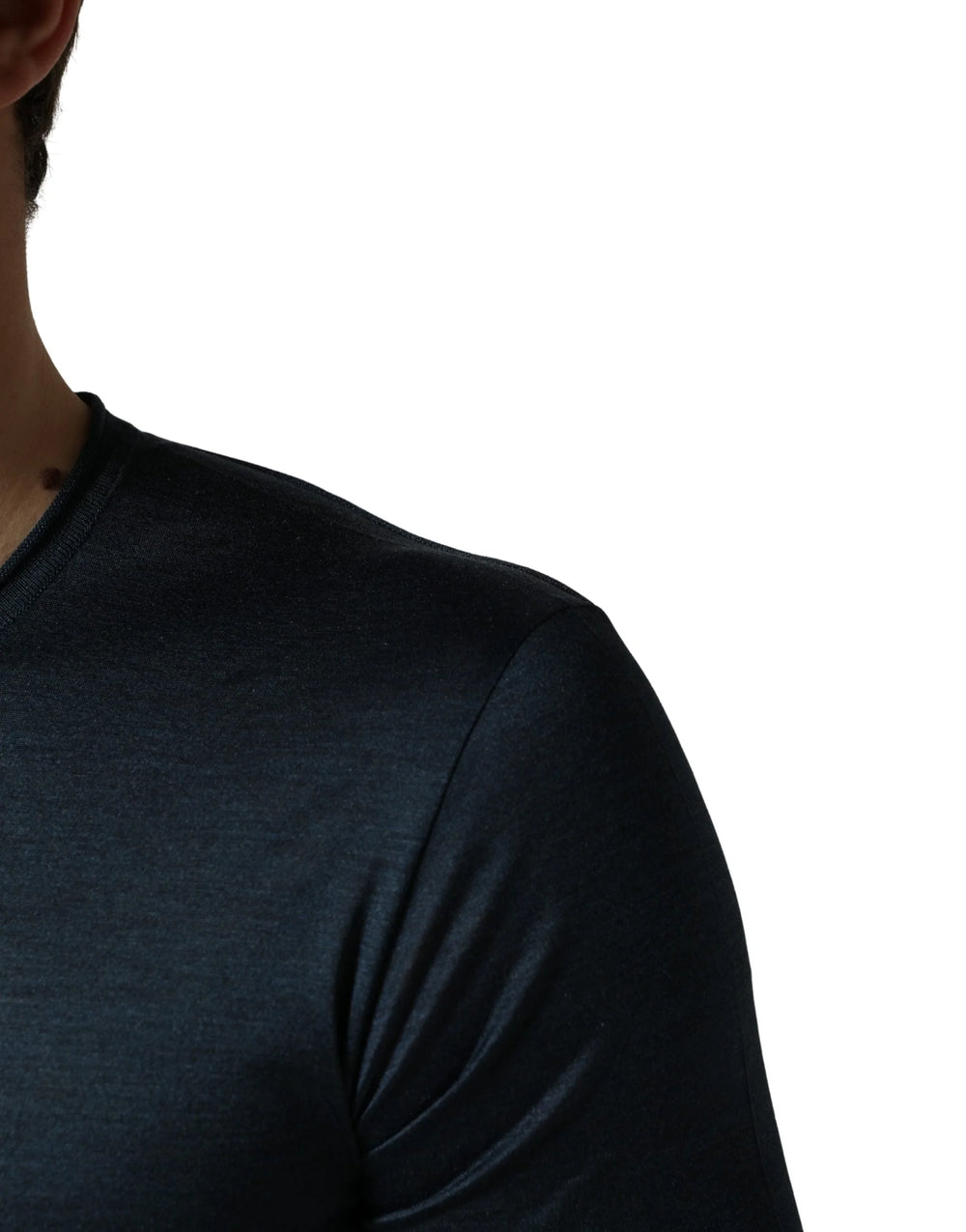 Dolce & Gabbana Dark Blue Silk Crew Neck Short Sleeve T-shirt - IT46 | S