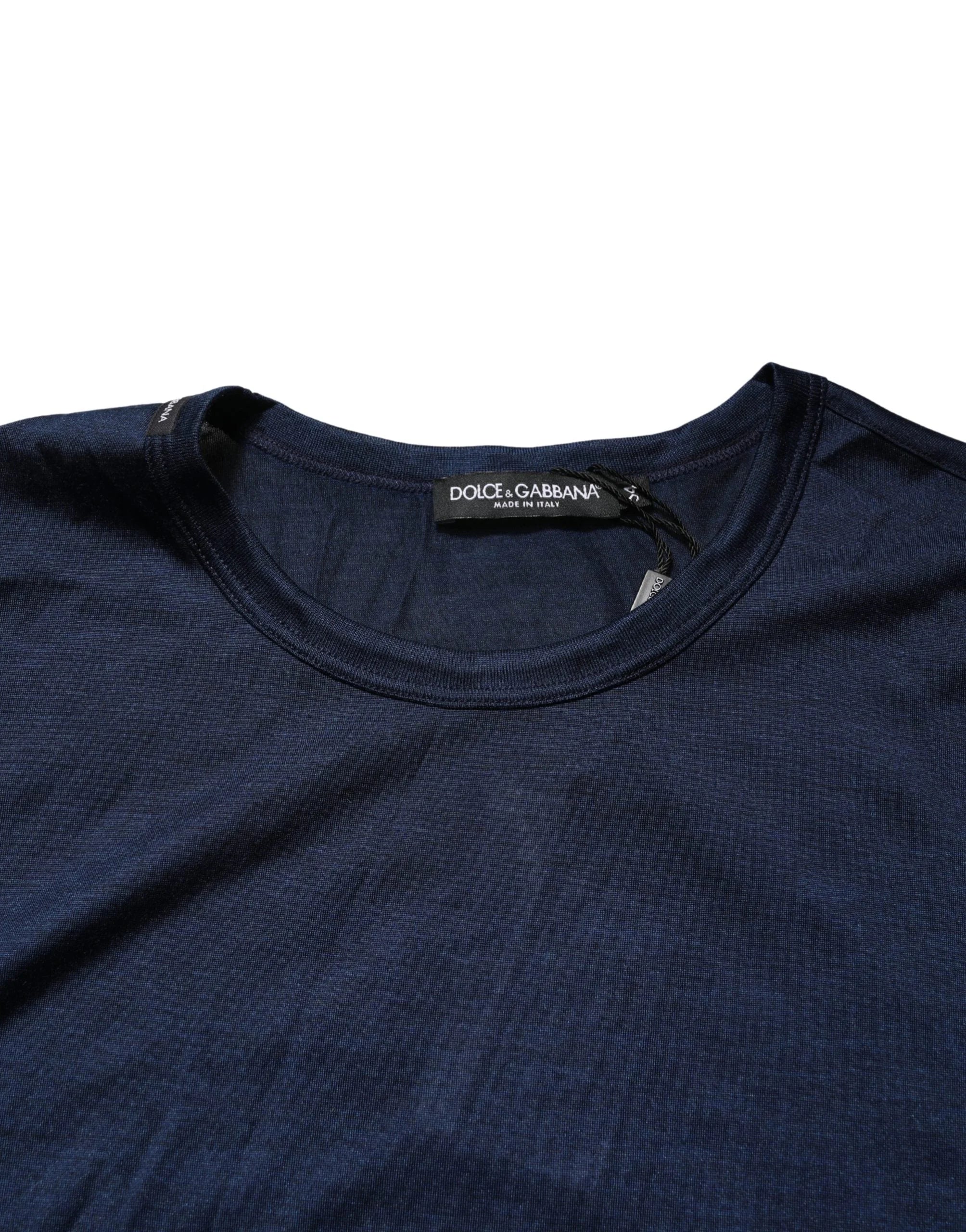 Dolce & Gabbana Dark Blue Silk Short Sleeve CrewNeck T-shirt - IT54 | XL