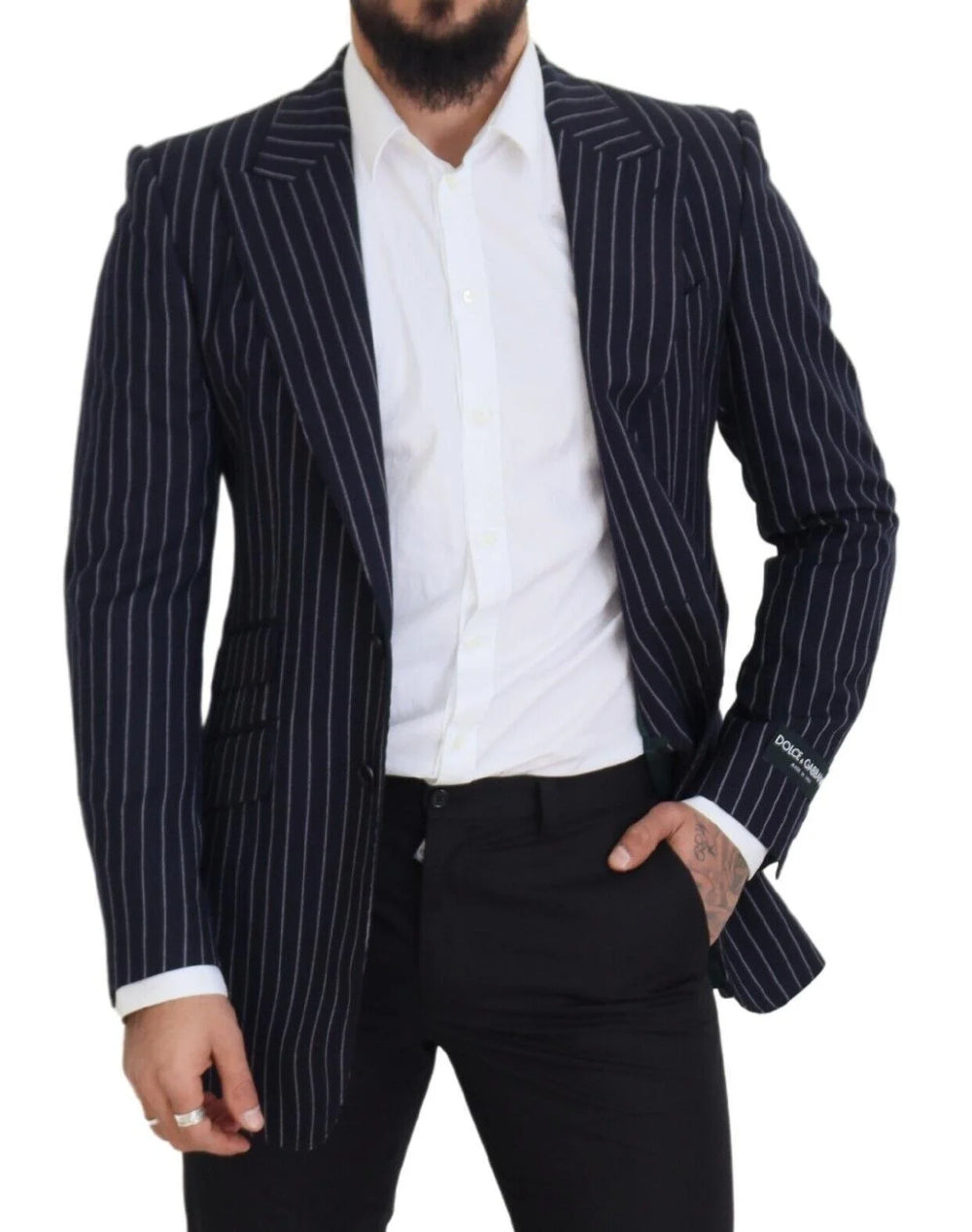 Dolce & Gabbana Dark Blue Stripe Wool Single Breasted Blazer - IT48 | M - Sport Jackets