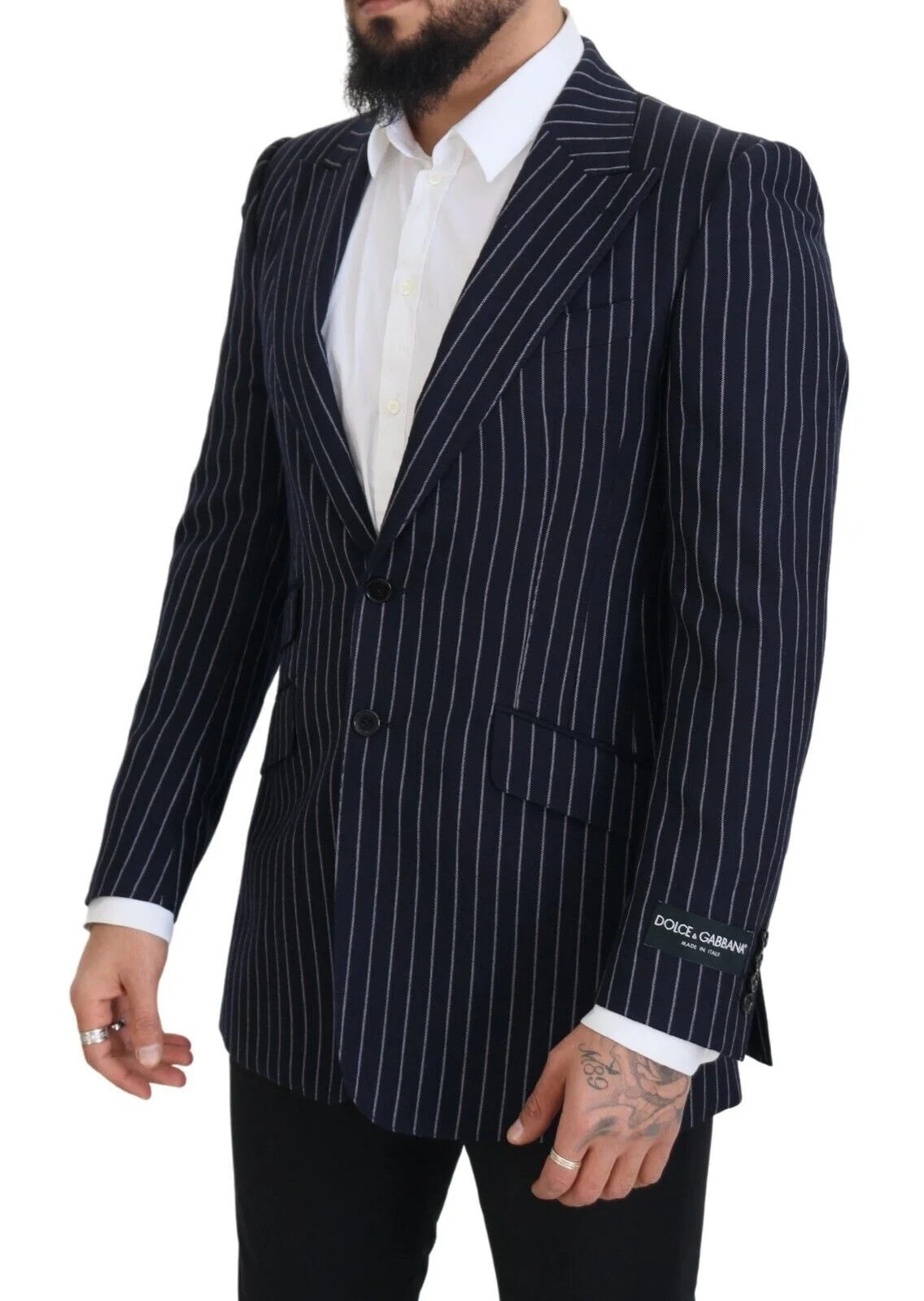Dolce & Gabbana Dark Blue Stripe Wool Single Breasted Blazer - IT48 | M - Sport Jackets