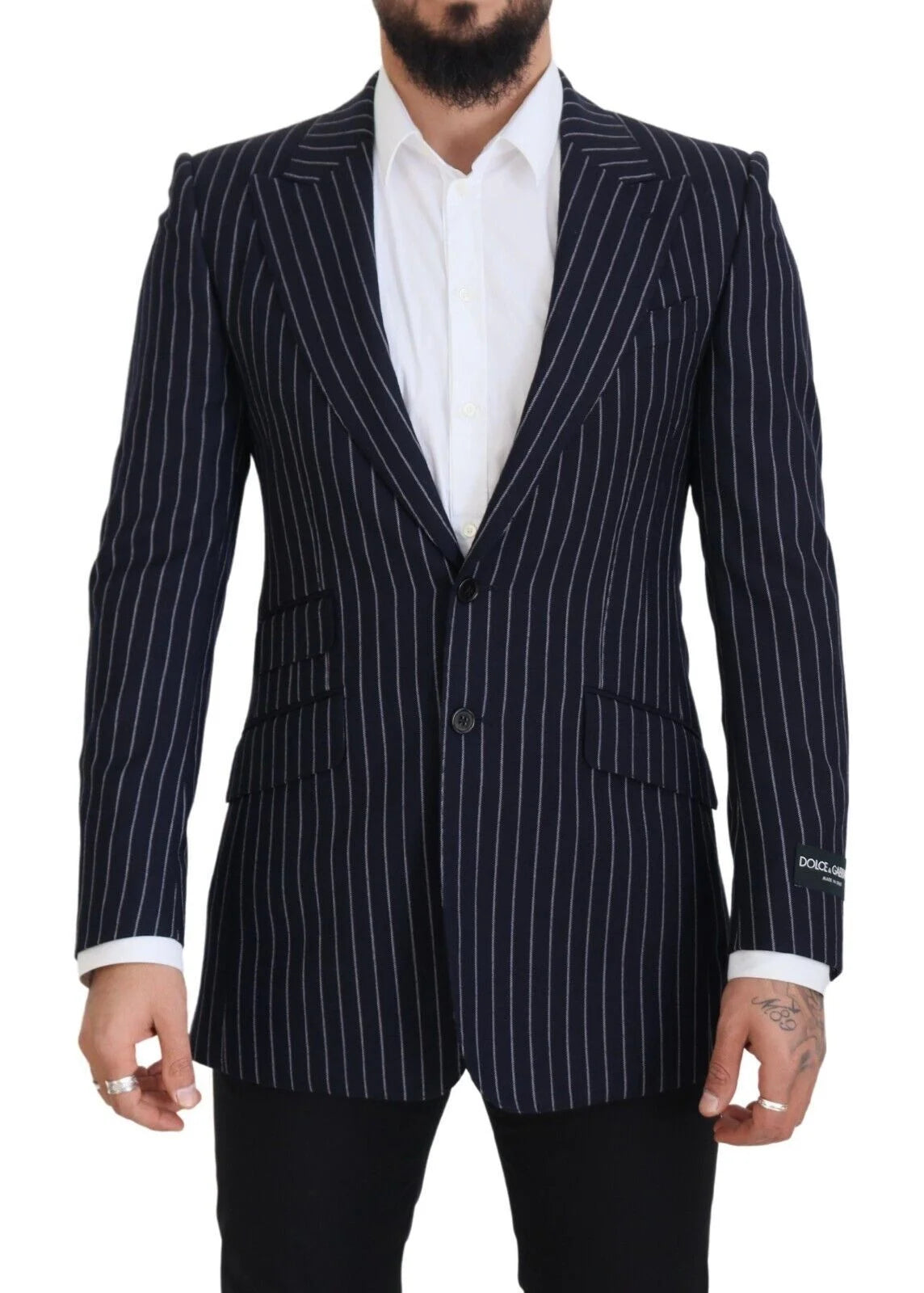 Dolce & Gabbana Dark Blue Stripe Wool Single Breasted Blazer - IT48 | M - Sport Jackets