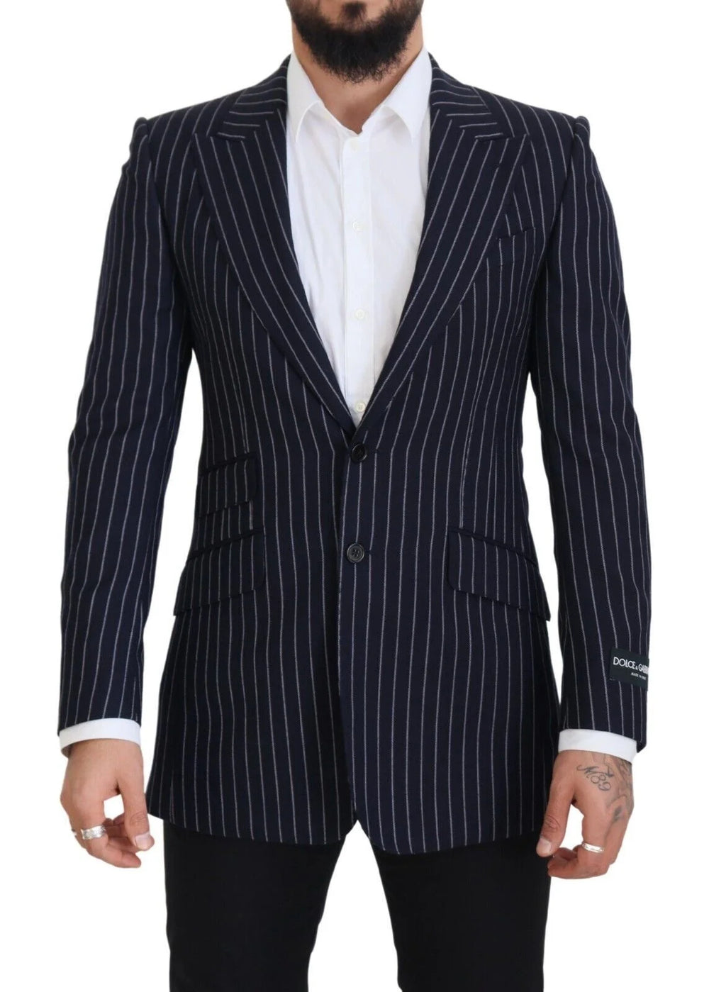 Dolce & Gabbana Dark Blue Stripe Wool Single Breasted Blazer - IT48 | M - Sport Jackets