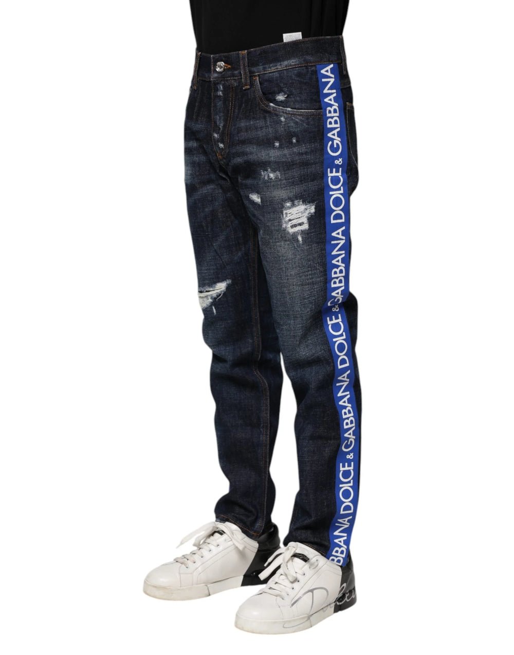 Dolce & Gabbana Dark Blue Tattered Skinny Denim Jeans - IT44 | XS - Jeans
