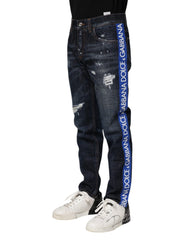 Dolce & Gabbana Dark Blue Tattered Skinny Denim Jeans - IT44 | XS - Jeans