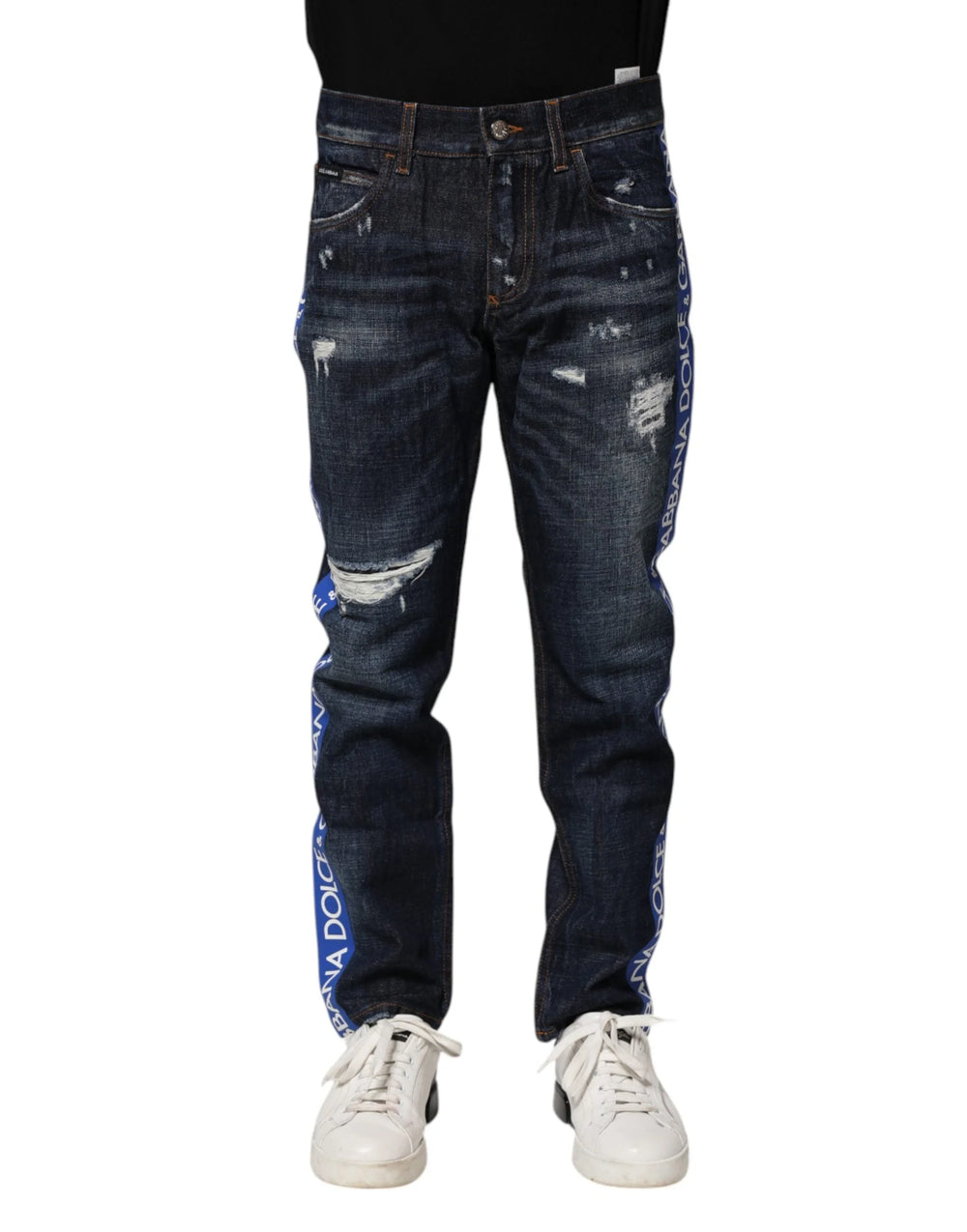 Dolce & Gabbana Dark Blue Tattered Skinny Denim Jeans - IT44 | XS - Jeans