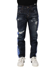Dolce & Gabbana Dark Blue Tattered Skinny Denim Jeans - IT44 | XS - Jeans