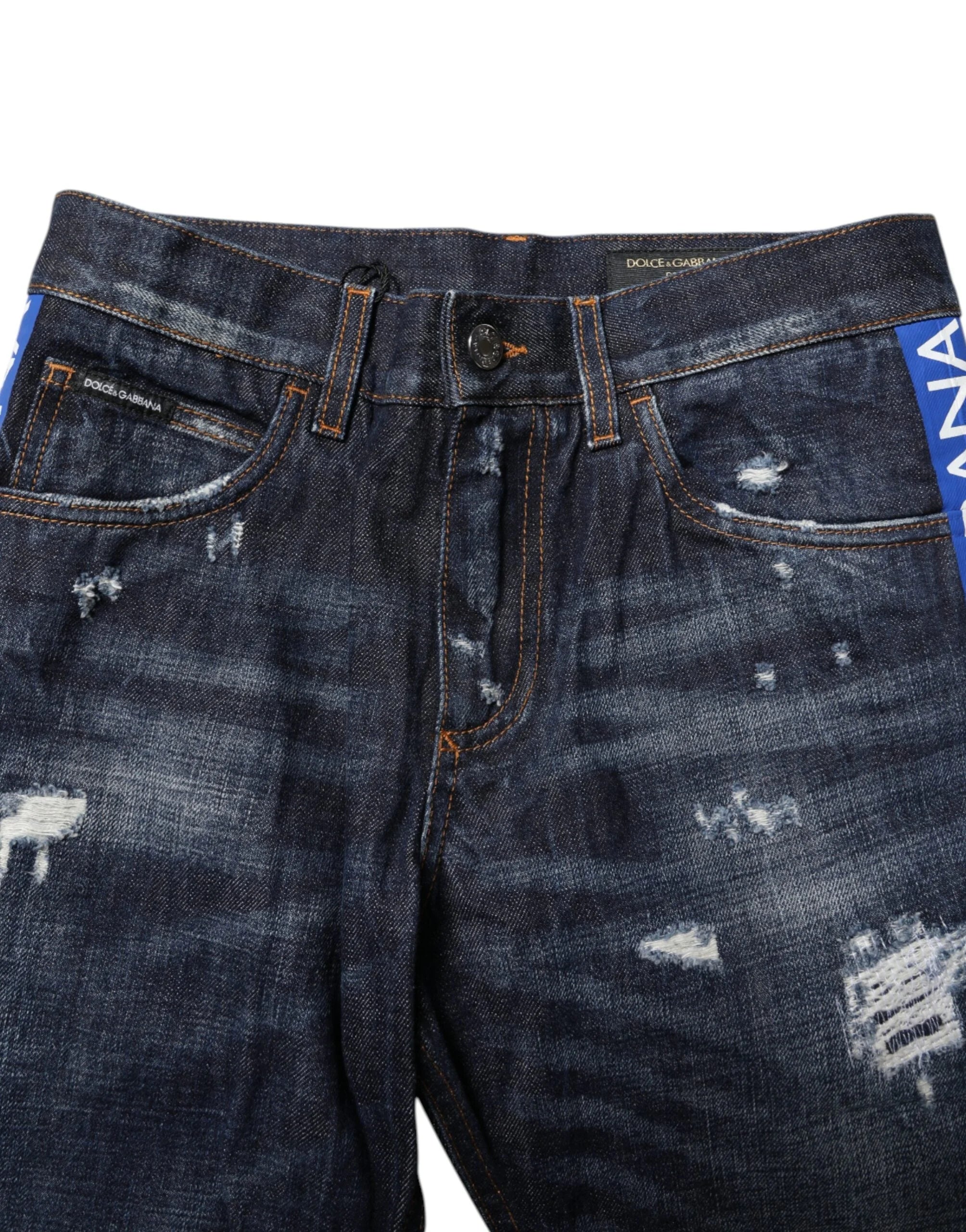 Dolce & Gabbana Dark Blue Tattered Skinny Denim Jeans - IT44 | XS
