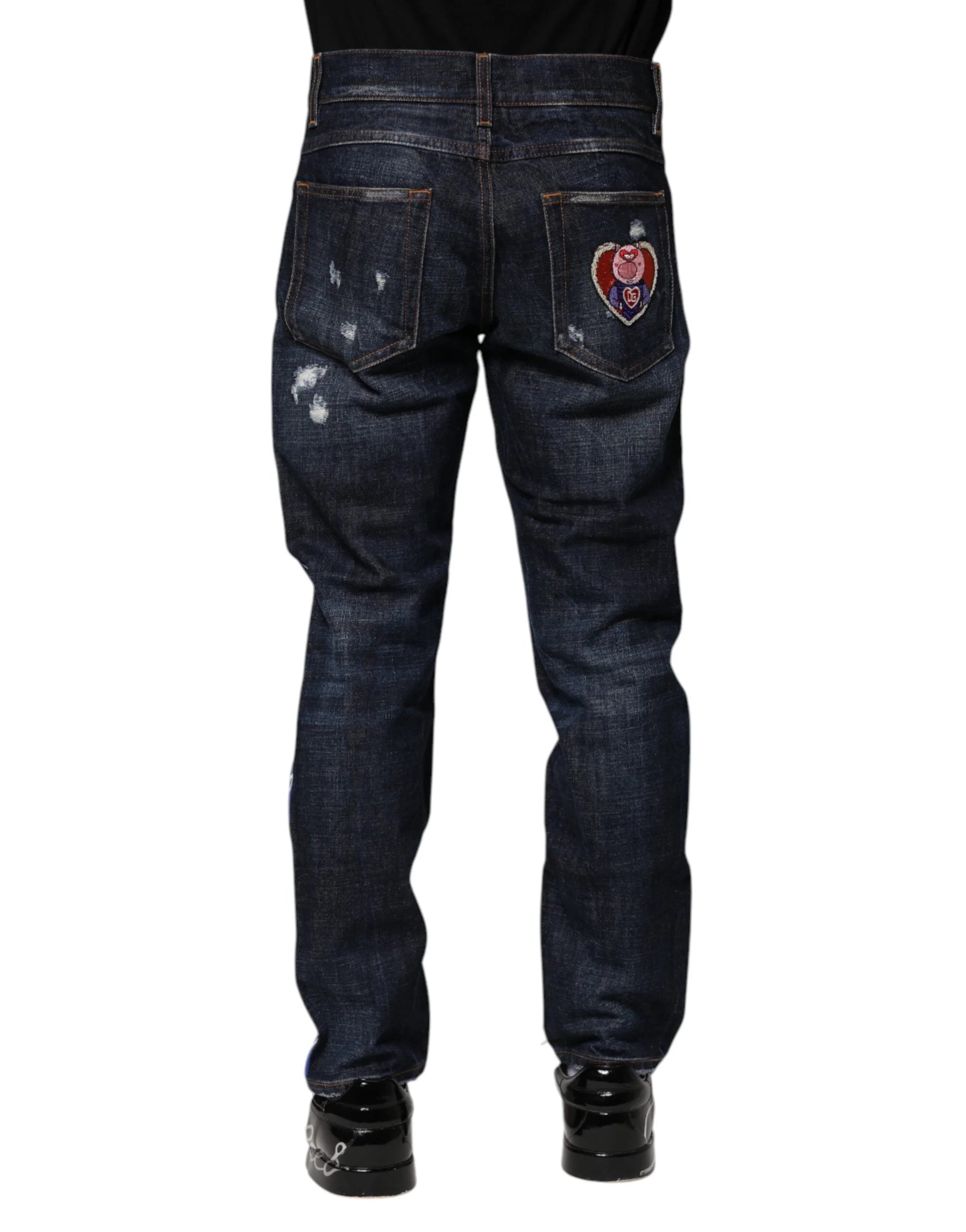 Dolce & Gabbana Dark Blue Tattered Skinny Denim Jeans - IT44 | XS - Jeans