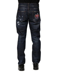 Dolce & Gabbana Dark Blue Tattered Skinny Denim Jeans - IT44 | XS - Jeans