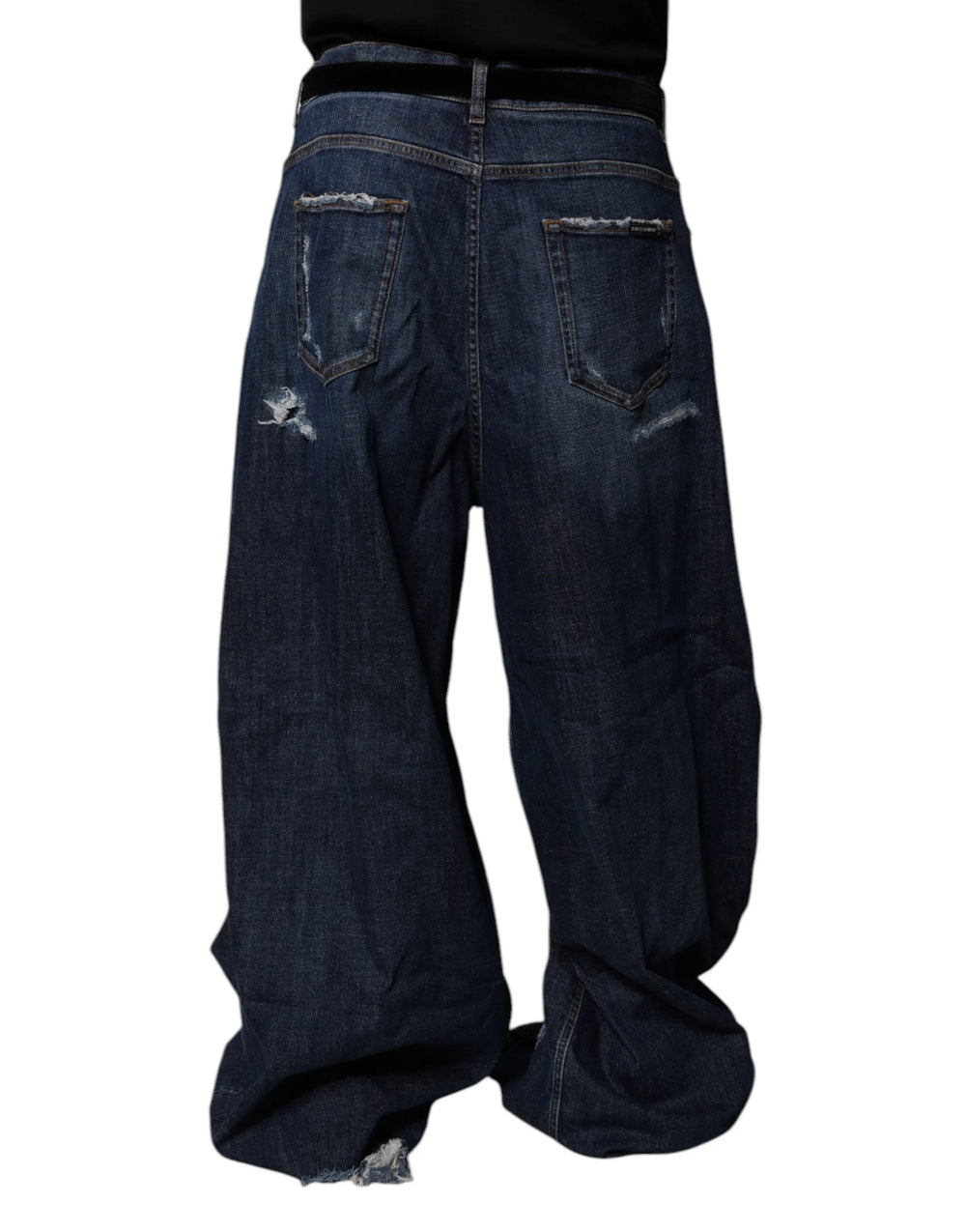 Dolce & Gabbana Dark Blue Tattered Wide Leg Men Denim Jeans - IT50 | L - Jeans