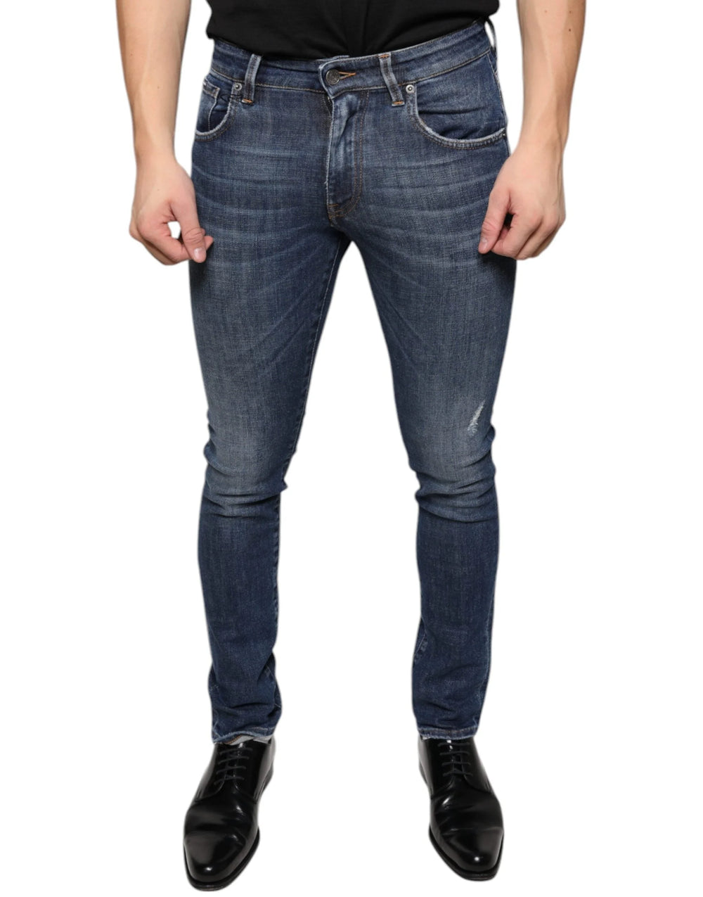 Dolce & Gabbana Dark Blue Washed Cotton Skinny Denim Jeans - IT44 | XS - Jeans
