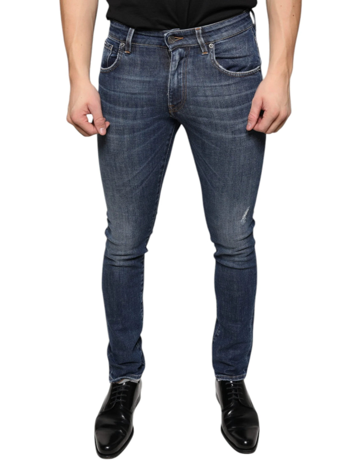 Dolce & Gabbana Dark Blue Washed Cotton Skinny Denim Jeans - IT44 | XS - Jeans