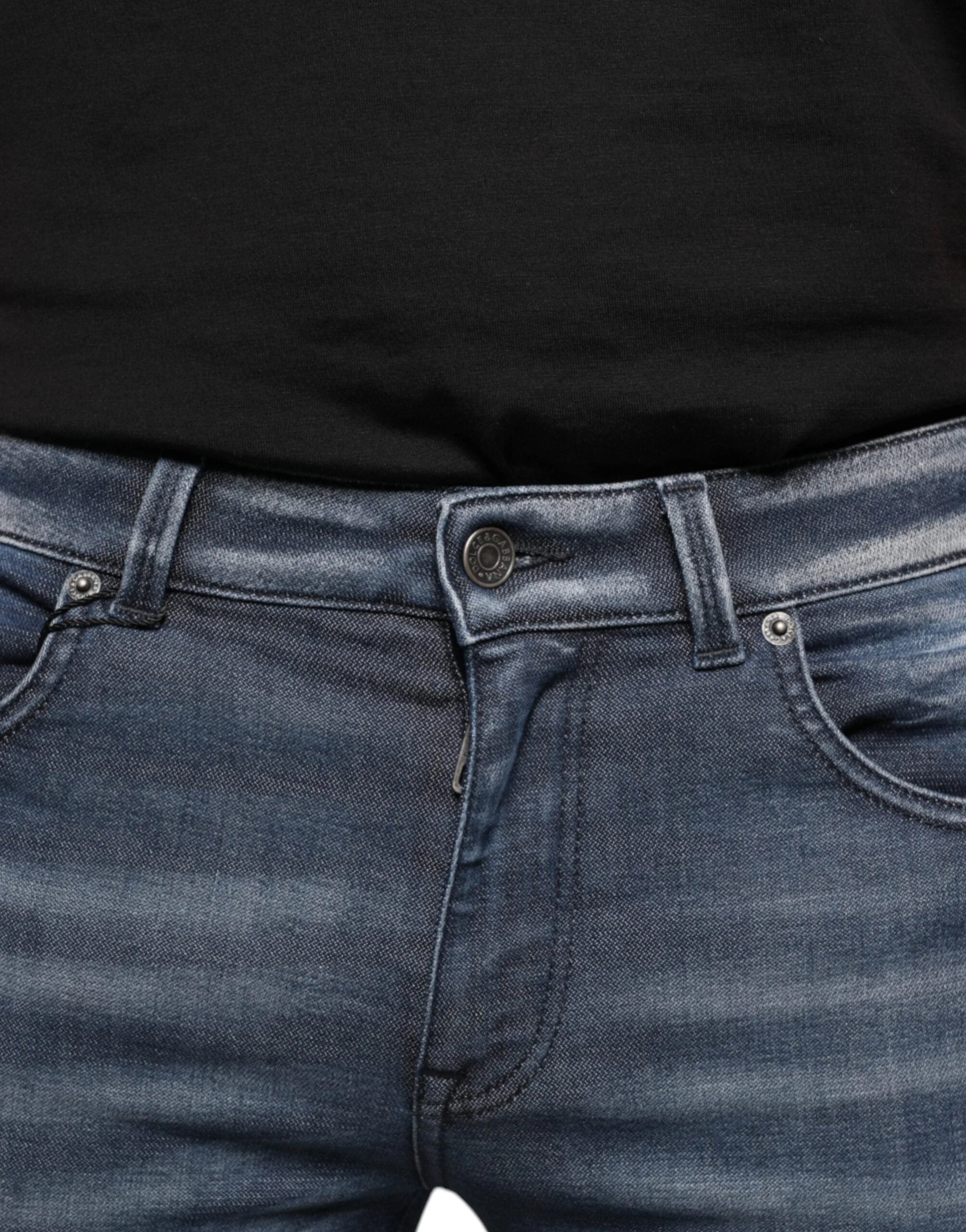 Dolce & Gabbana Dark Blue Washed Cotton Skinny Denim Jeans - IT44 | XS - Jeans