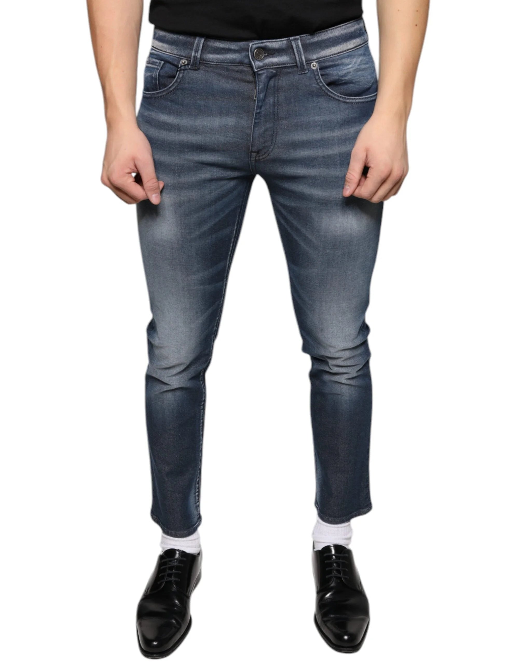 Dolce & Gabbana Dark Blue Washed Cotton Skinny Denim Jeans - IT44 | XS - Jeans