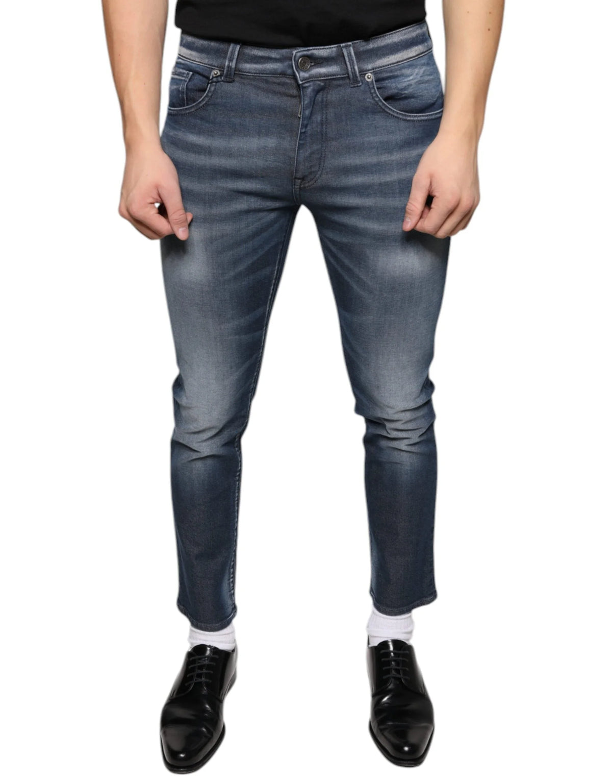 Dolce & Gabbana Dark Blue Washed Cotton Skinny Denim Jeans - IT44 | XS - Jeans