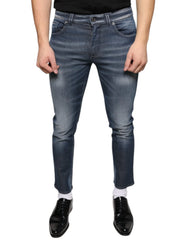 Dolce & Gabbana Dark Blue Washed Cotton Skinny Denim Jeans - IT44 | XS - Jeans